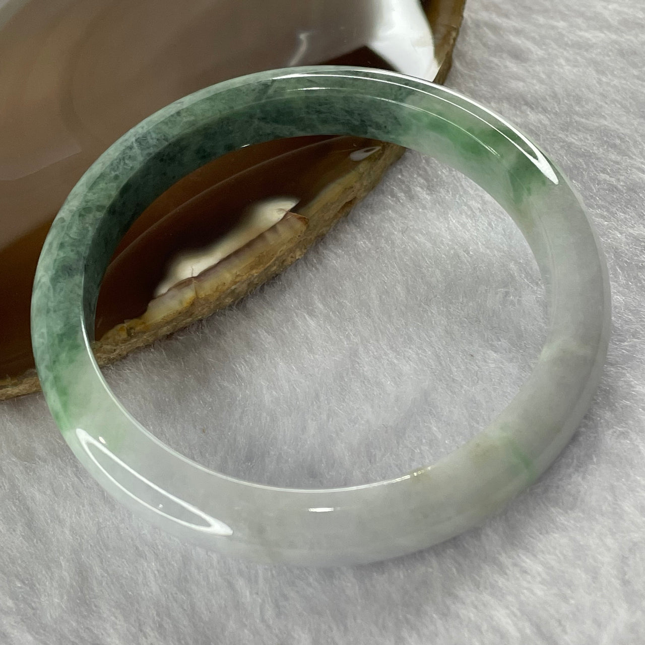 Type A Two Tone Green Jade Jadeite Bangle 35.09g inner Dia 55.5mm 9.3 by 6.9mm - Huangs Jadeite and Jewelry Pte Ltd