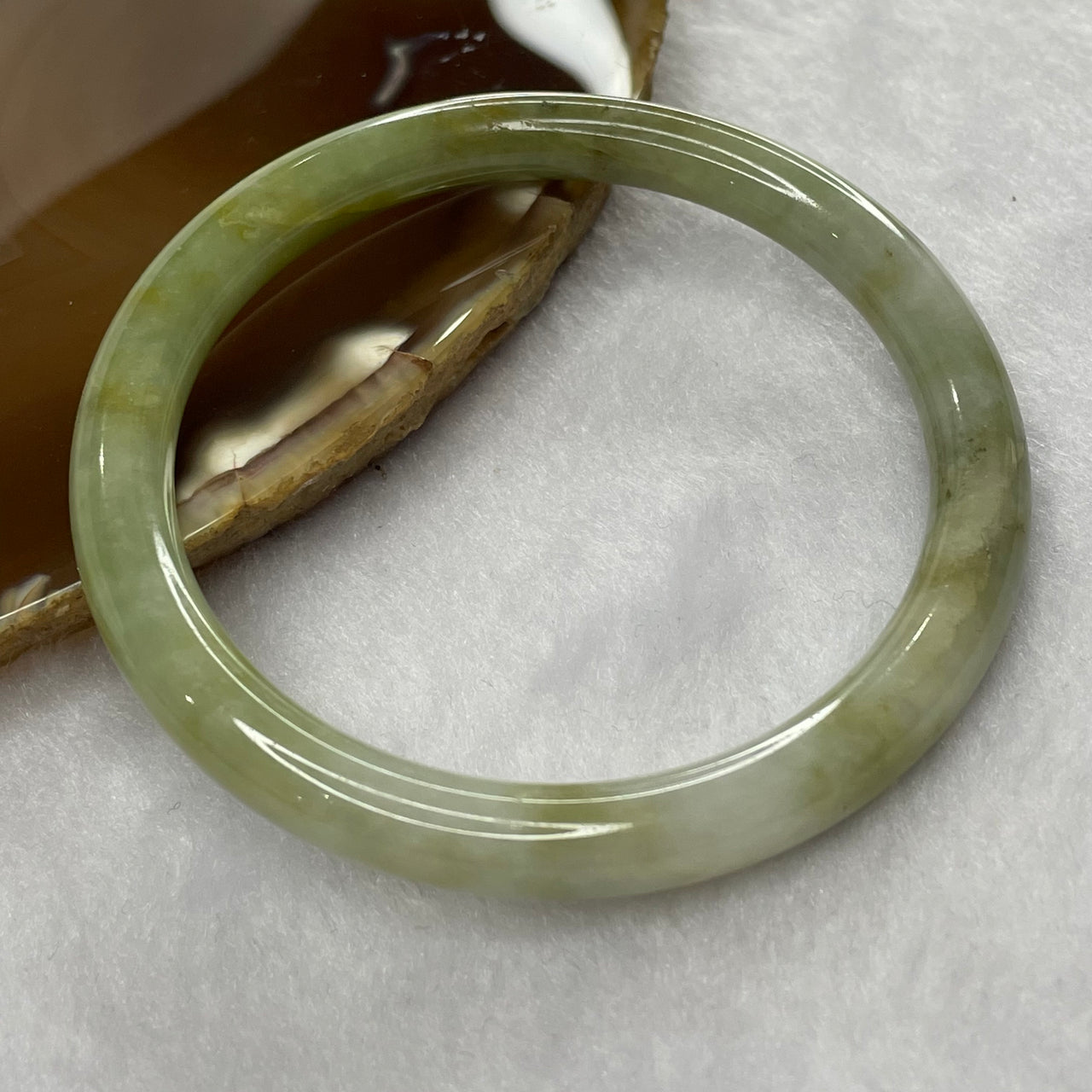 Type A Green and Yellow Bangle 25.62g inner Dia 54.0mm 7.3 by 7.2mm (External Line) - Huangs Jadeite and Jewelry Pte Ltd