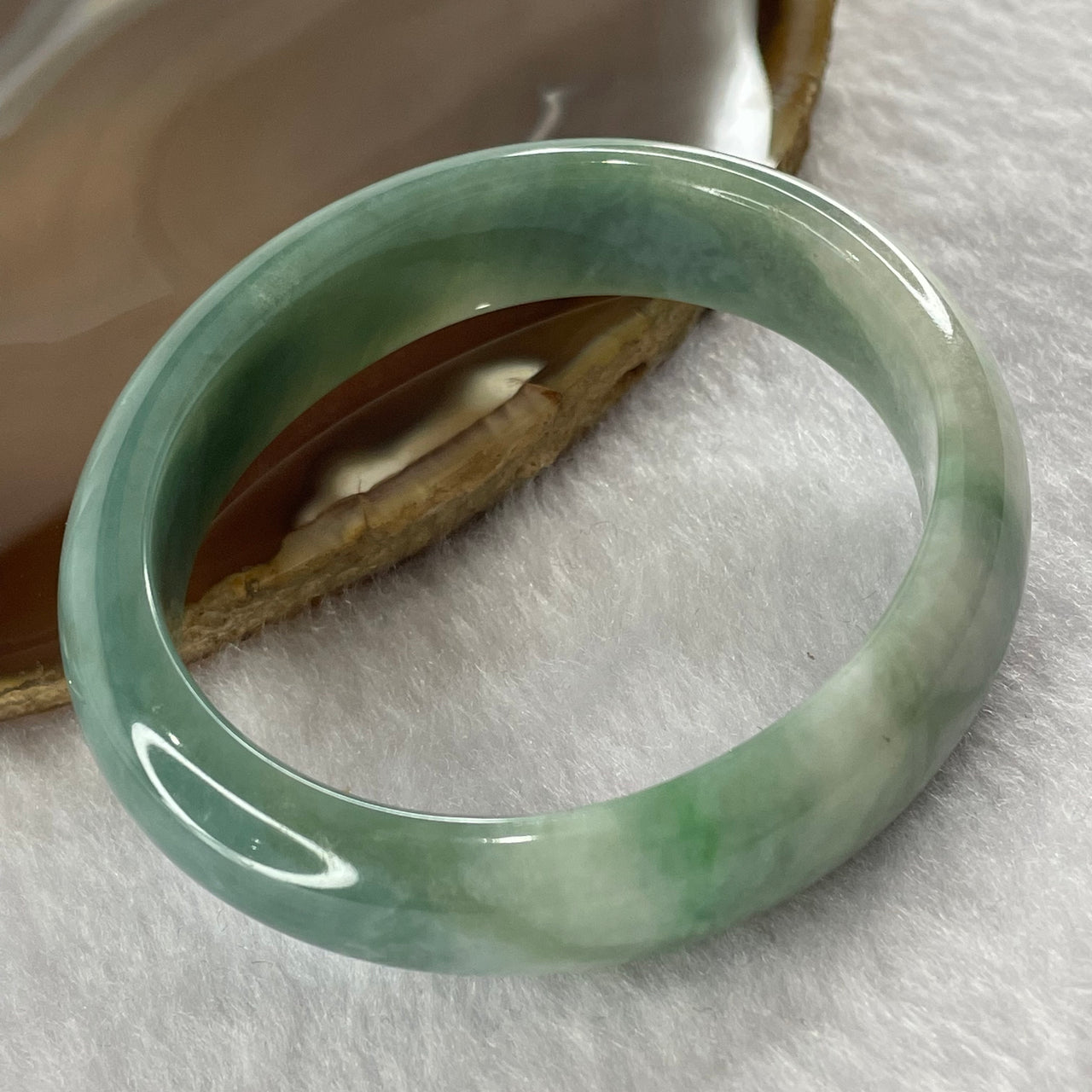 Type A Green Jade Jadeite Oval Bangle 48.81g inner Dia 53.3mm 14.2 by 7.7mm - Huangs Jadeite and Jewelry Pte Ltd