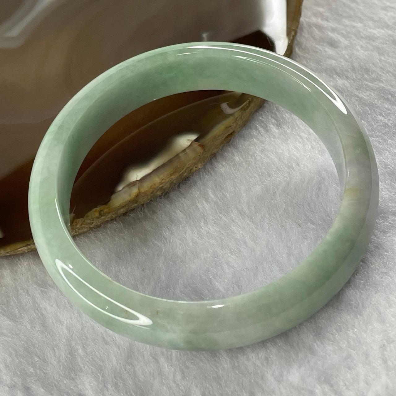 Type A Light Apple Green Jade Jadeite Bangle 49.56g inner Dia 57.8mm 13.0 by 7.3mm - Huangs Jadeite and Jewelry Pte Ltd