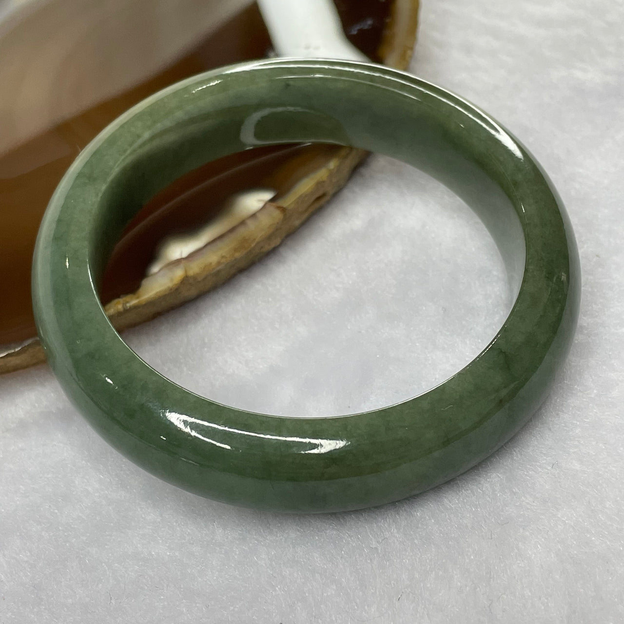 Type A Intense Green with Brown Patches Jade Jadeite Bangle 61.93g inner Dia 54.7mm 13.7 by 8.8mm (Slight External Line) - Huangs Jadeite and Jewelry Pte Ltd