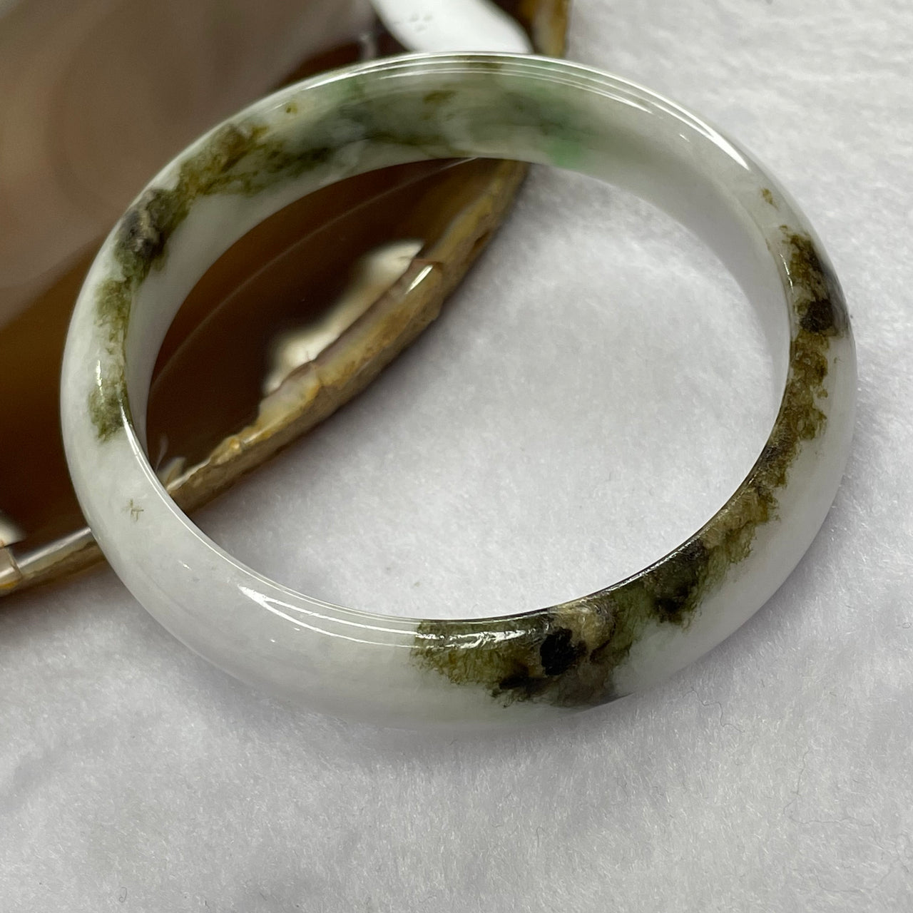 Type A Lavender and Green Patches Bangle 43.50g inner Dia 58.4mm 12.7 by 6.6mm (External Rough) - Huangs Jadeite and Jewelry Pte Ltd