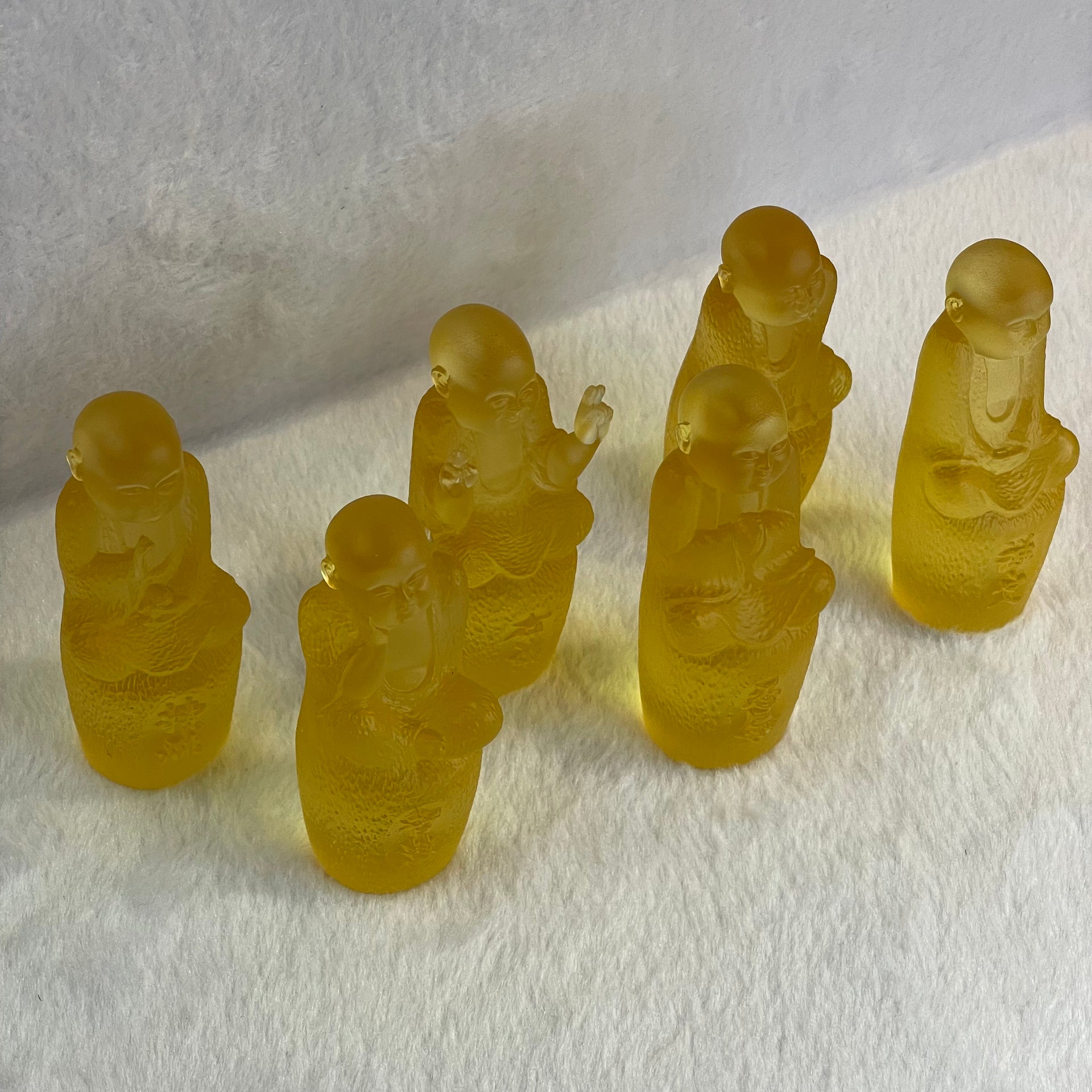 Liuli Crystal 6 Monks Total 553g each about 30.2 by 29.6 by 75.7mm - Huangs Jadeite and Jewelry Pte Ltd