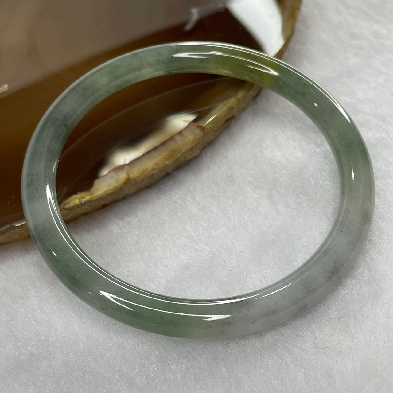 Type A Jelly Texture Green with Grey Patches Jade Jadeite Bangle 16.33g inner Dia 50.1mm 5.8 by 5.8mm (Close to Perfect) - Huangs Jadeite and Jewelry Pte Ltd