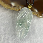 18K Semi Icy Type A Piao Hua Jadeite Leaf 34.2 by 19.1 by 3.2mm with necklace 4.69g - Huangs Jadeite and Jewelry Pte Ltd