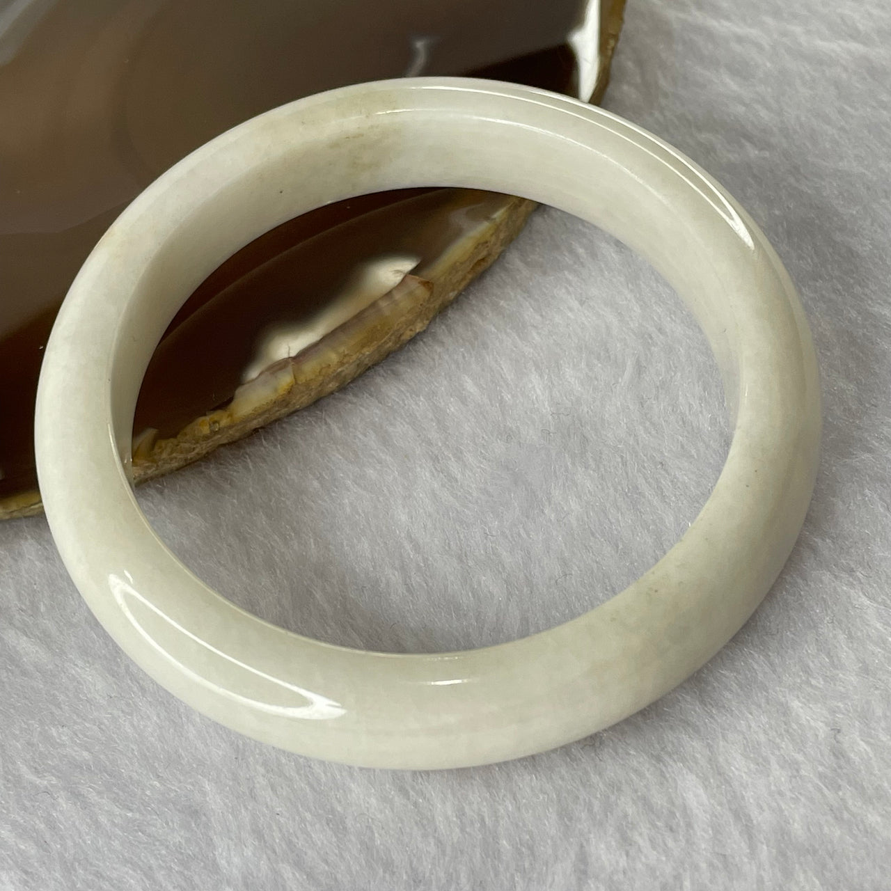 Type A Faint Yellow and Lavender Jade Jadeite Bangle 56.77g inner Dia 58.5mm 12.5 by 8.2mm (Internal Lines) - Huangs Jadeite and Jewelry Pte Ltd