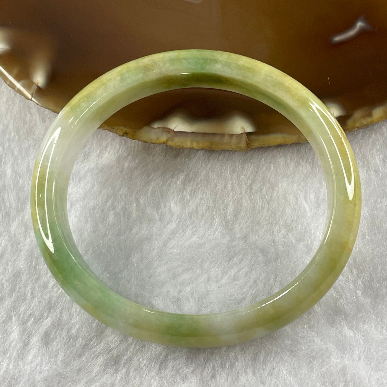 Type A Green, Yellow, Lavender and Brown Jade Jadeite Oval Bangle 38.30g inner Dia 55.1mm 12.3 by 6.4mm (Slight External Rough) - Huangs Jadeite and Jewelry Pte Ltd