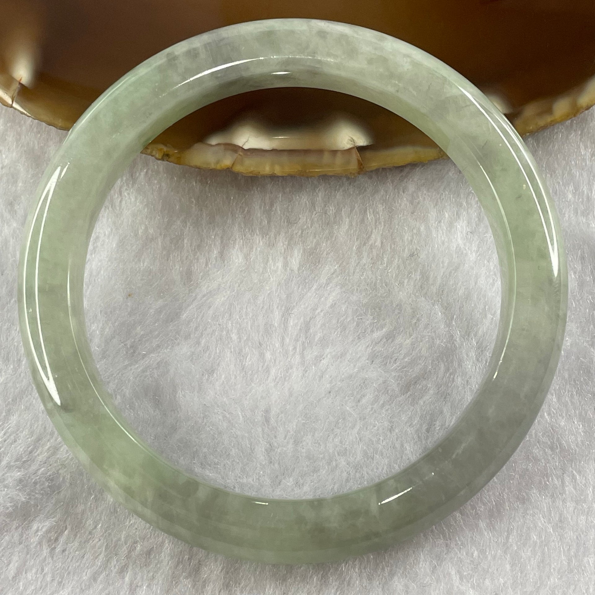 Type A Semi Icy Green and Grey Jade Jadeite Bangle 42.65g inner Dia 55.6mm 9.5 by 8.2mm (Slight External Rough) - Huangs Jadeite and Jewelry Pte Ltd