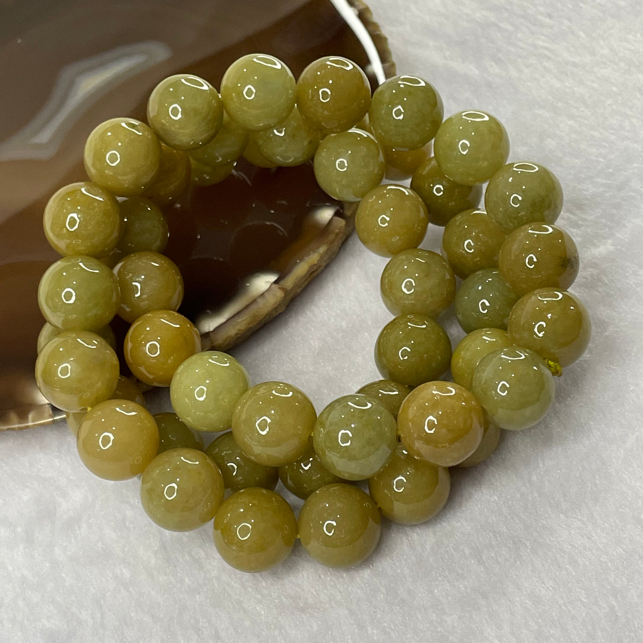 Type A Yellow Jade Jadeite Necklace 243.13g 14.4mm/bead 50 beads - Huangs Jadeite and Jewelry Pte Ltd