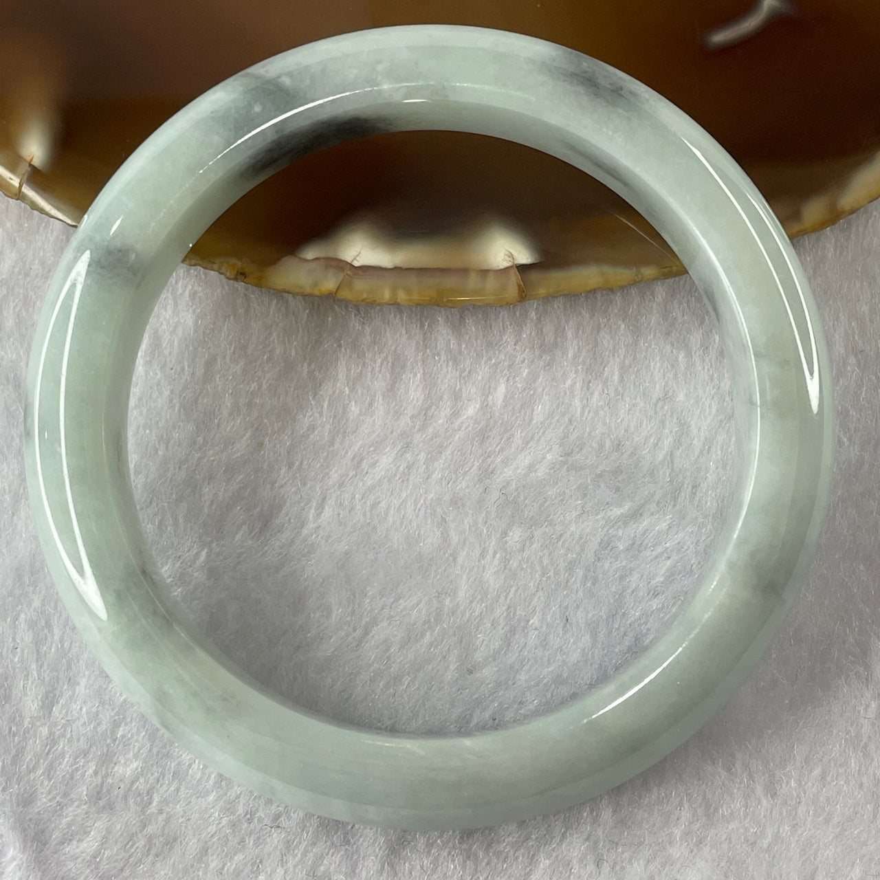 Type A Green with Grey Piao Hua Jade Jadeite Bangle 55.38g inner Dia 56.4mm 12.0 by 8.4mm - Huangs Jadeite and Jewelry Pte Ltd