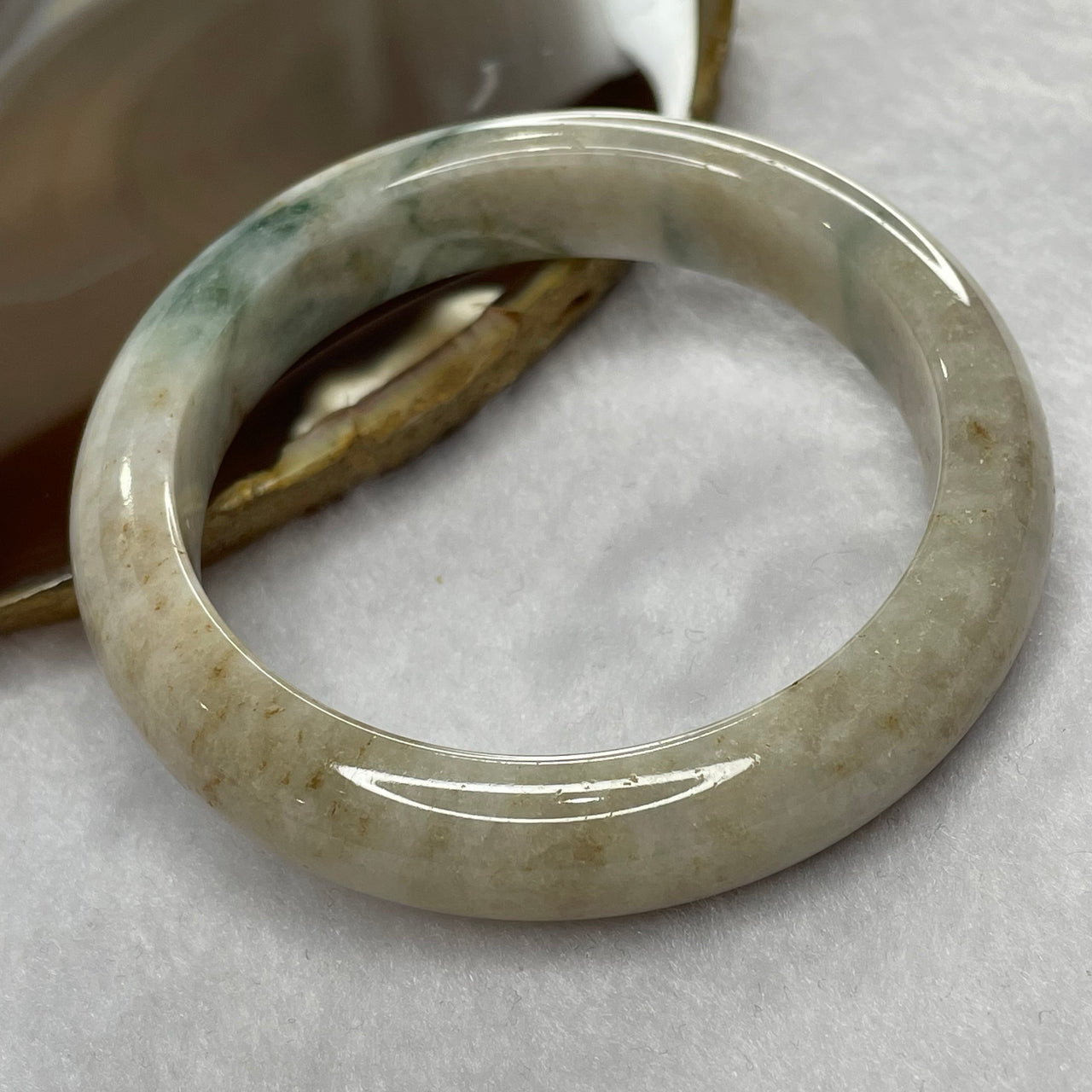 Type A Green Piao Hua and Yellow Patches Jade Jadeite Bangle 59.58g inner Dia 56.1mm 12.4 by 8.6mm (External Rough) - Huangs Jadeite and Jewelry Pte Ltd