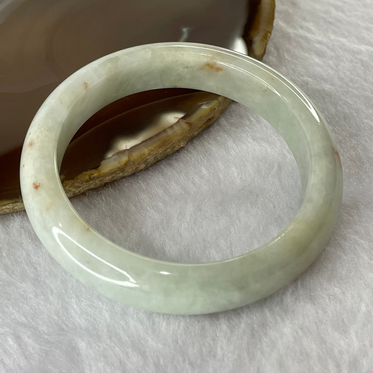 Type A Green with Red Patches Jade Jadeite Bangle 48.20g inner Dia 52.9mm 12.0 by 8.2mm (External Lines) - Huangs Jadeite and Jewelry Pte Ltd