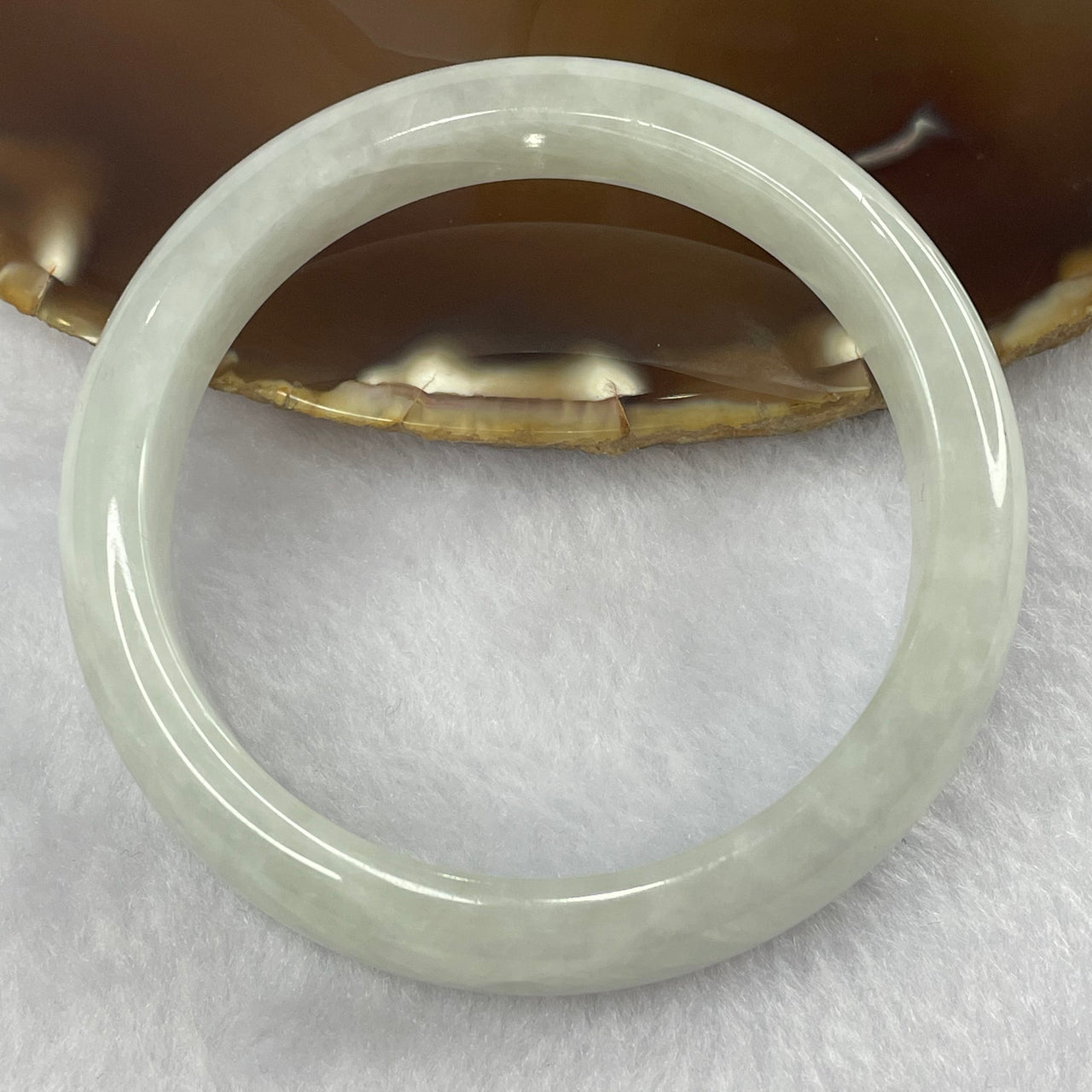 Type A Light Green with Grey Patches Jade Jadeite Bangle 52.6g inner Dia 57.6mm 12.2 by 7.8mm (Internal Line) - Huangs Jadeite and Jewelry Pte Ltd