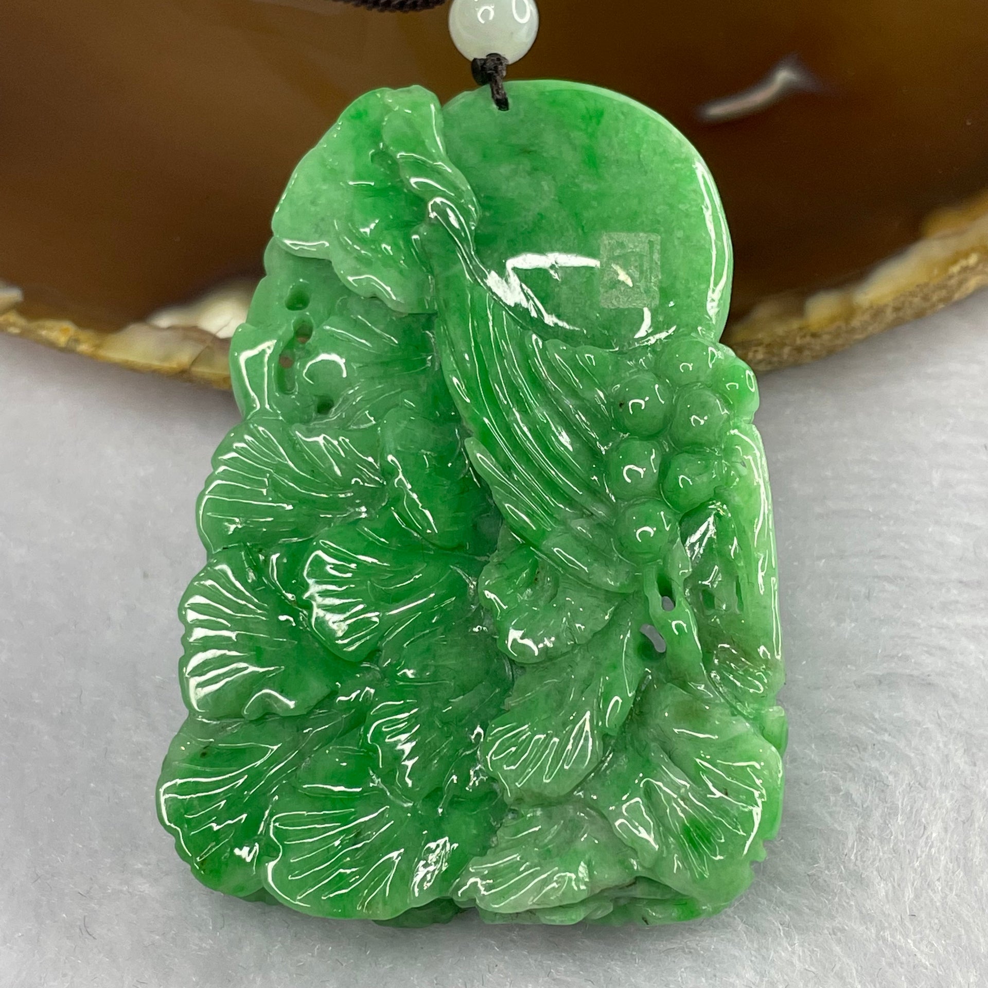 Great Grand Master Intense Apple Green Jadeite Phoenix Pendant - 51.86g 58.4 by 40.6 by 12.0 mm - Huangs Jadeite and Jewelry Pte Ltd