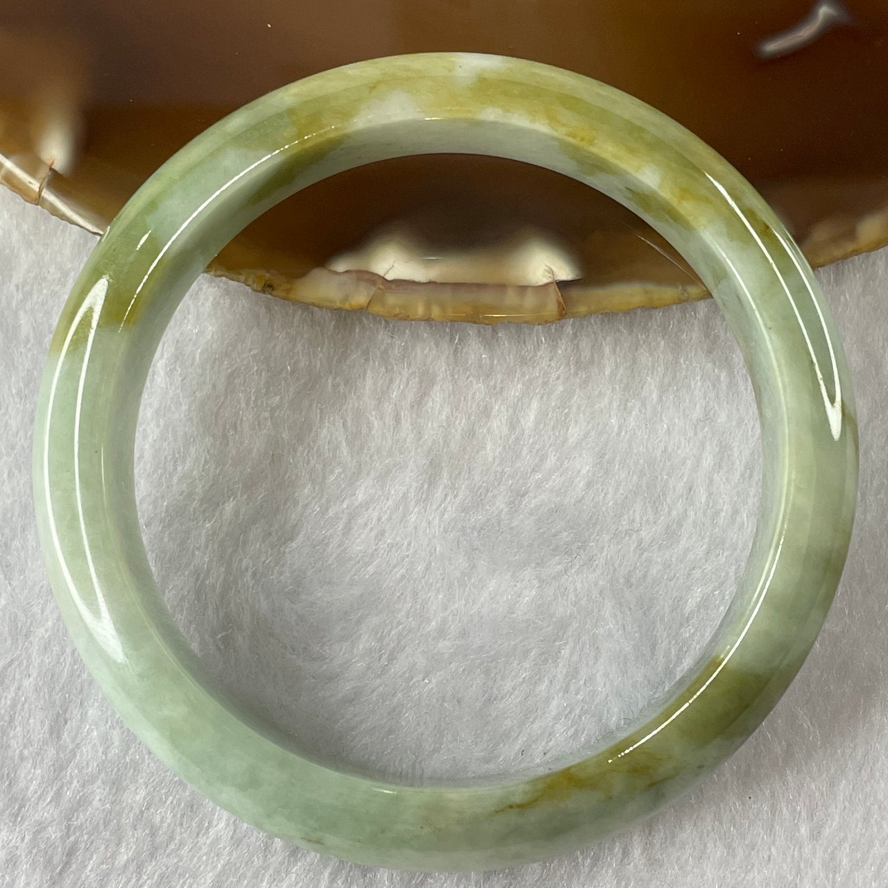 Type A Green and Yellow Jade Jadeite Bangle 47.32g inner Dia 56.1mm 13.5 by 7.4mm (Internal Lines) - Huangs Jadeite and Jewelry Pte Ltd