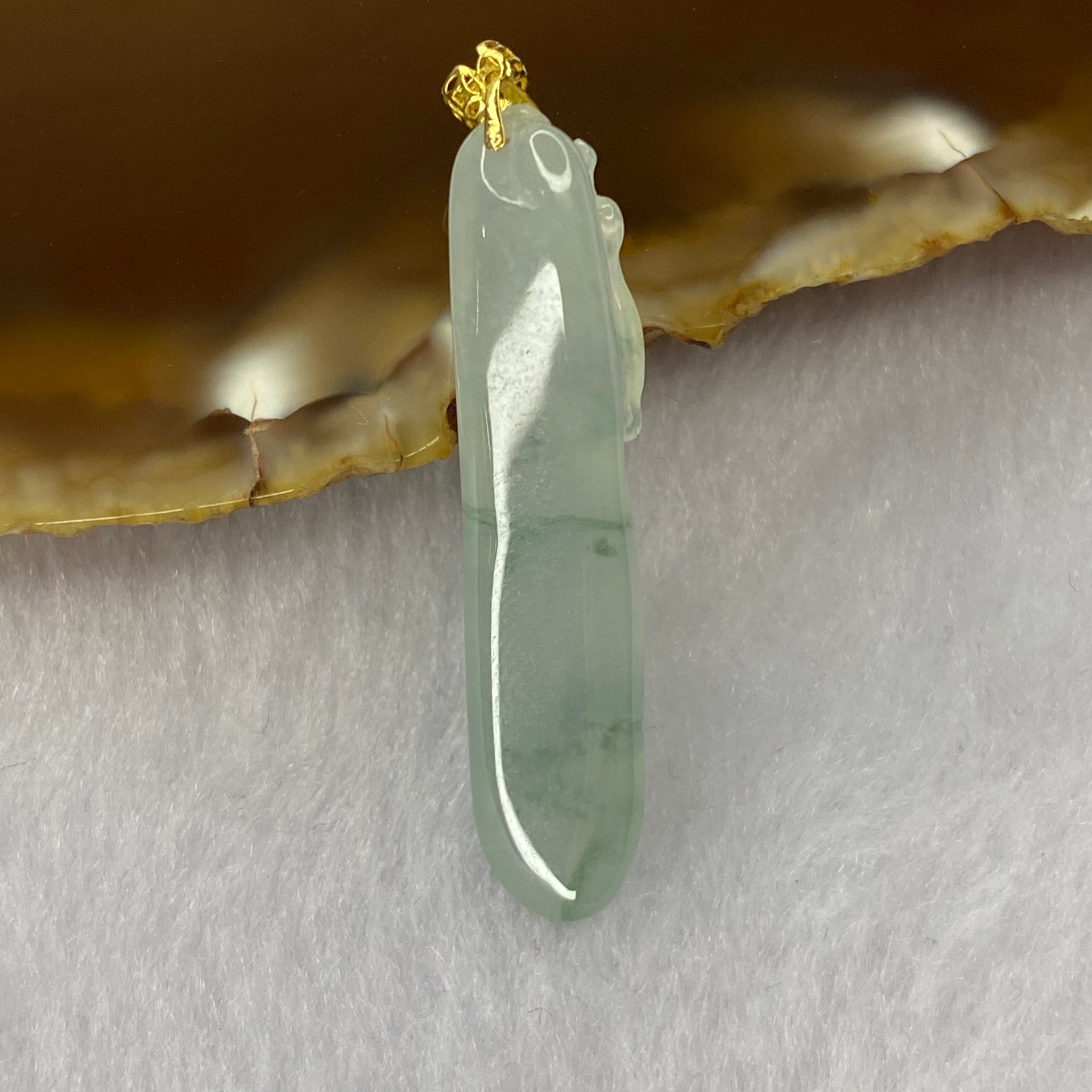 18k yellow gold Type A ICY Piao Hua Jadeite Deer Pendant Signifies Road to Success 3.94g 41.8 by 8.2 by 5.9mm - Huangs Jadeite and Jewelry Pte Ltd