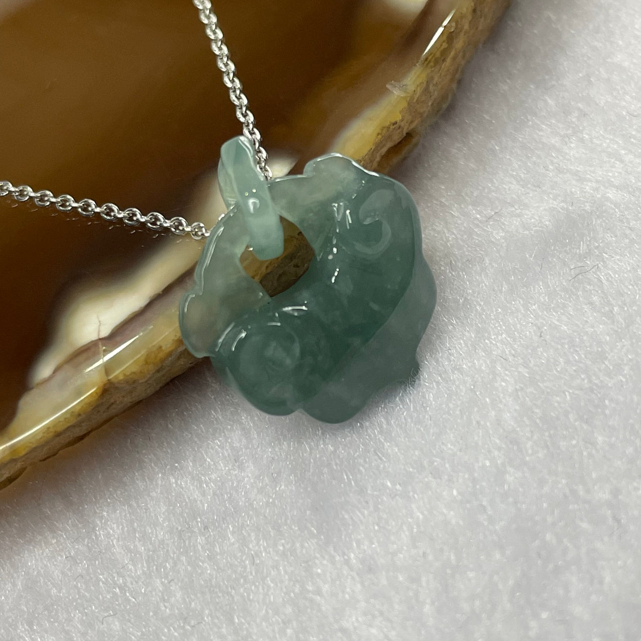 Type A Semi Icy Blueish Green Jade Jadeite Ruyi Pendant - 4.51g 21.9 by 18.2 by 5.6mm - Huangs Jadeite and Jewelry Pte Ltd