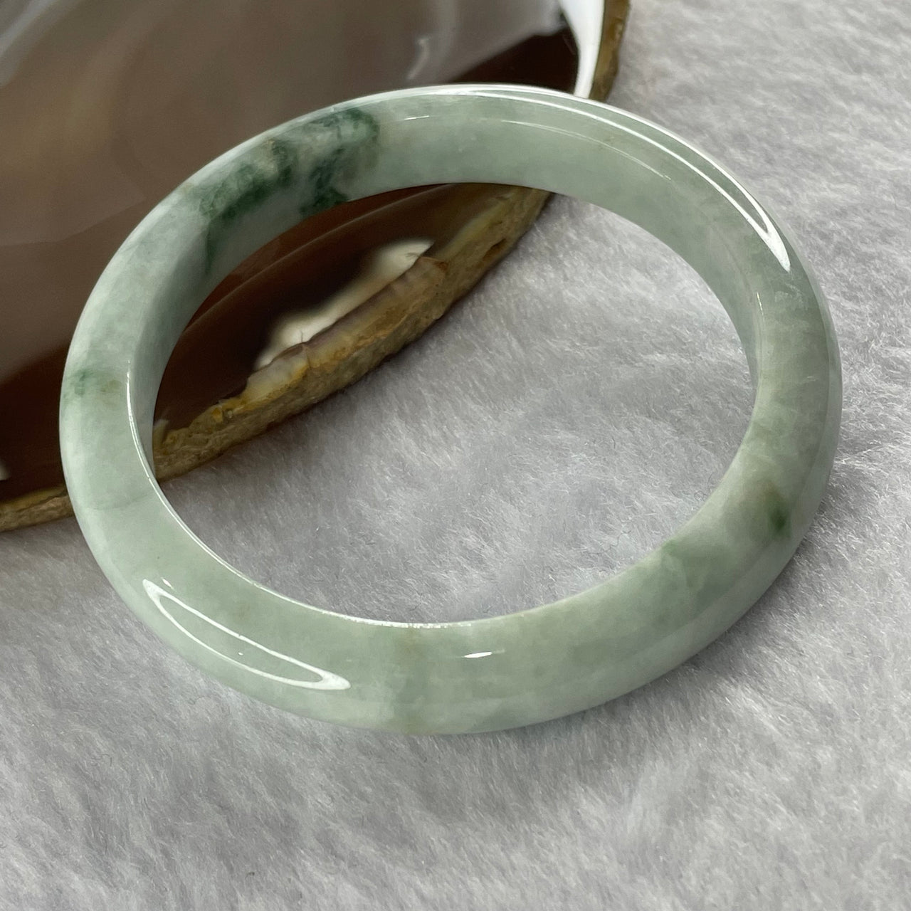 Type A Light Green with Dark Green Piao Hua Jade Jadeite Bangle 41.82g inner Dia 56.6mm 10.0 by 7.8mm (External Rough) - Huangs Jadeite and Jewelry Pte Ltd