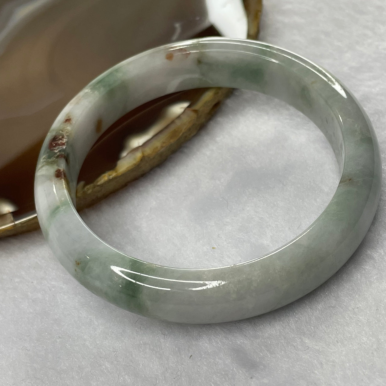 Type A Green, Lavender and Red Jade Jadeite Bangle 54.62g inner Dia 57.8mm 12.7 by 8.4mm (Slight External Rough) - Huangs Jadeite and Jewelry Pte Ltd