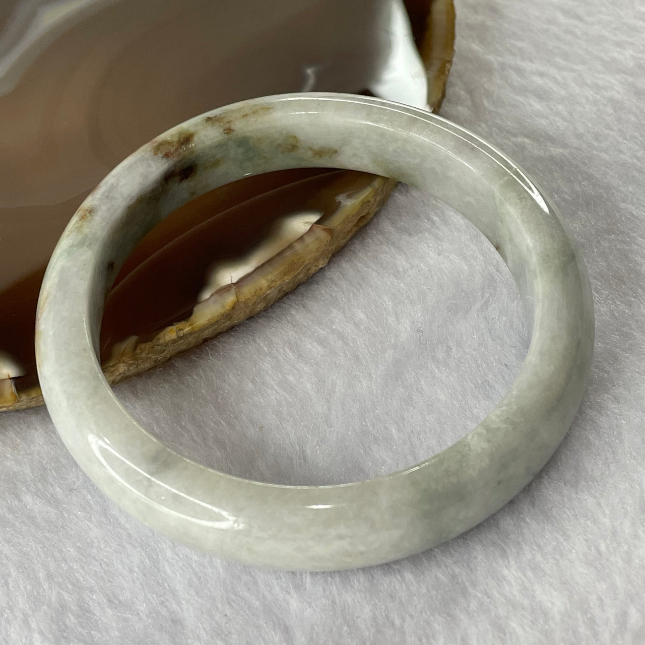 Type A Faint Lavender and Green with Red Patches Jade Jadeite Bangle 51.79g inner Dia 57.6mm 12.6 by 8.2mm (Slight External Rough) - Huangs Jadeite and Jewelry Pte Ltd