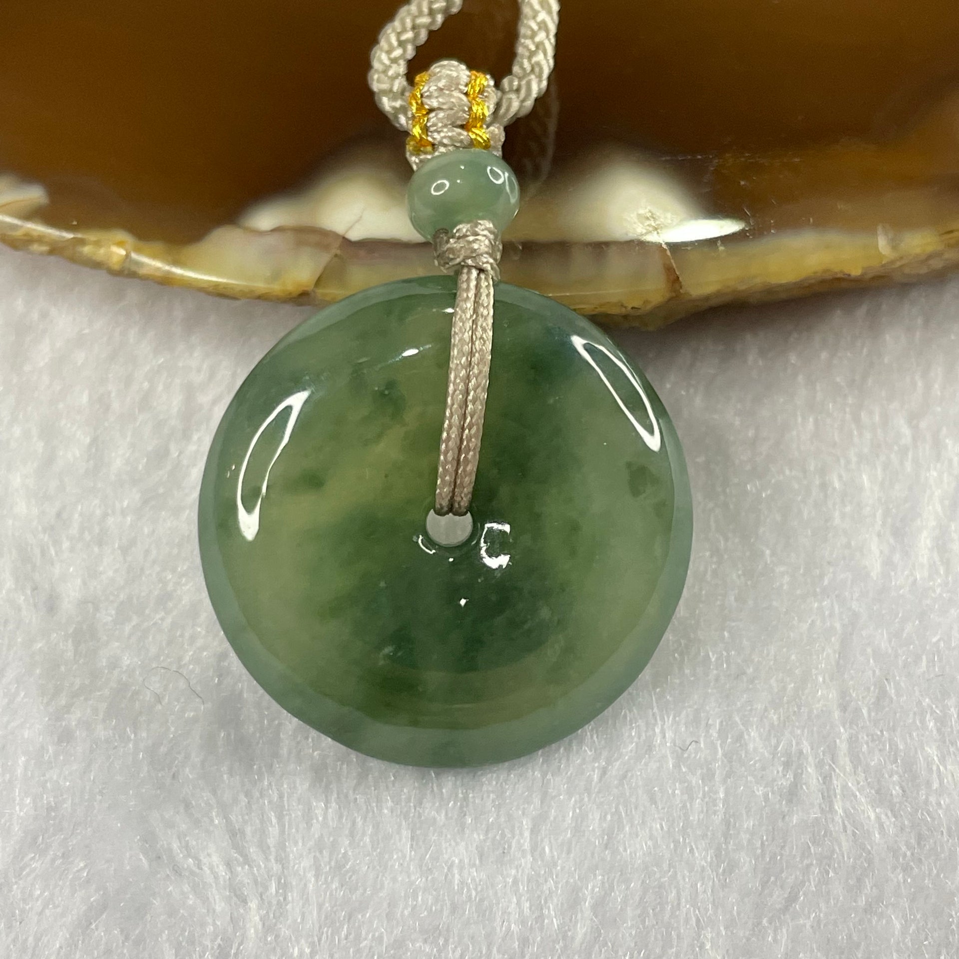 Type A Semi Icy Piao Hua Green Jade Jadeite Ping An Kou Pendant - 7.91g 23.6 by 23.6 by 5.6mm - Huangs Jadeite and Jewelry Pte Ltd