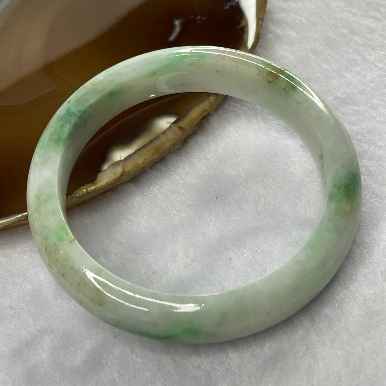 Type A Green, Lavender with Brown Patches Jade Jadeite Bangle 56.07g inner Dia 56.9mm 13.1 by 8.1mm (Slight External Rough) - Huangs Jadeite and Jewelry Pte Ltd