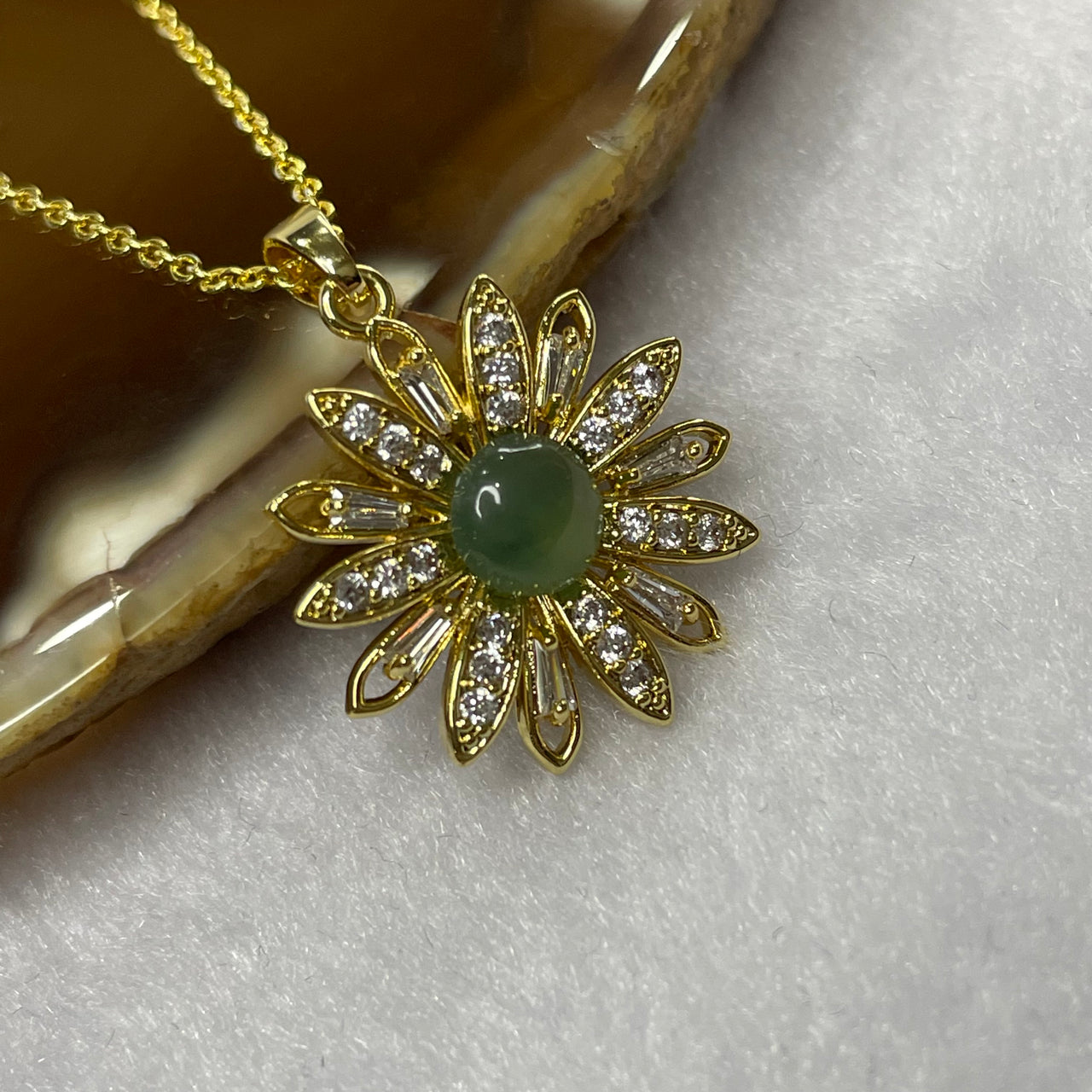 Type A Semi Icy Green Jade Jadeite Flower Pendant - 4.08g 26.0 by 19.4 by 4.3mm - Huangs Jadeite and Jewelry Pte Ltd