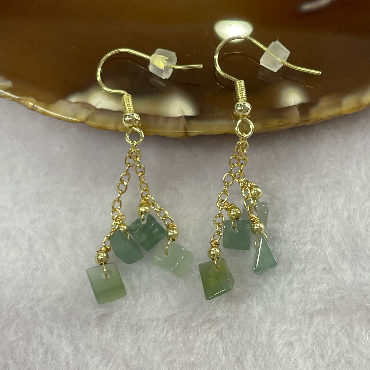 Type A Semi Icy Blueish Green Jadeite 14K Gold Filled Earring - 2.76g 50.2 by 18.7 by 7.5 mm - Huangs Jadeite and Jewelry Pte Ltd