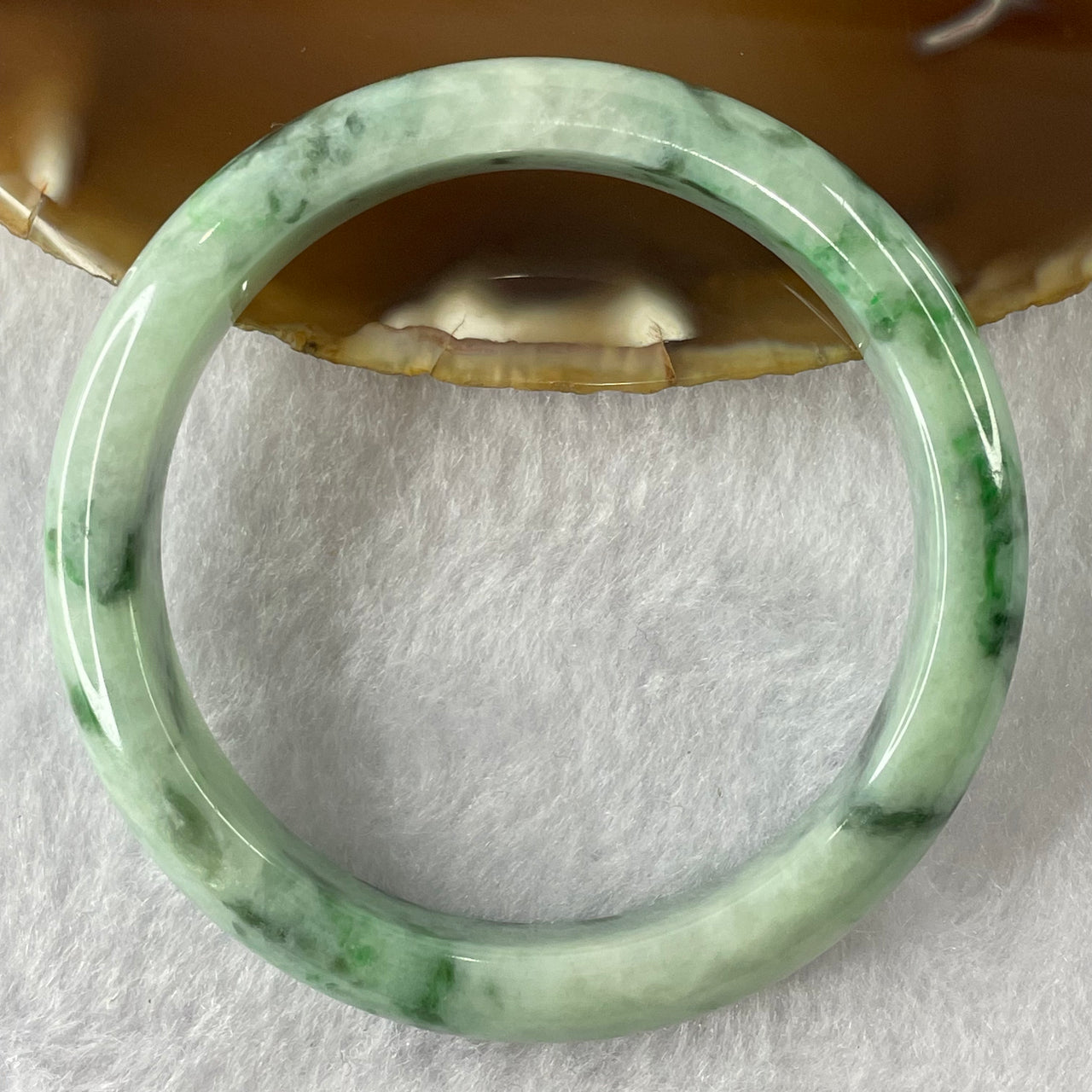 Type A Spicy Green Piao Hua Jade Jadeite Bangle 45.79g inner Dia 54.9mm 12.0 by 7.3mm (External Lines) - Huangs Jadeite and Jewelry Pte Ltd