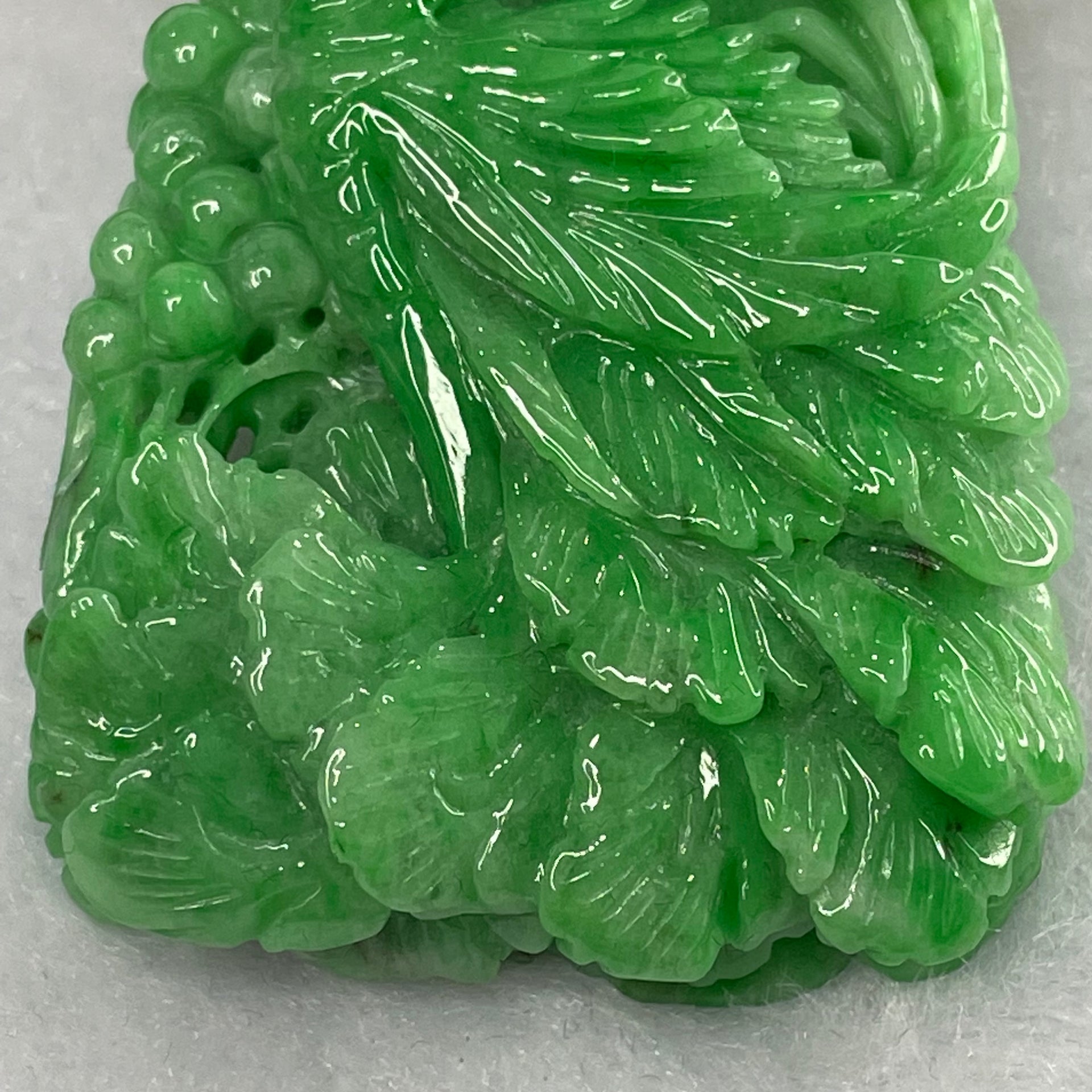 Great Grand Master Intense Apple Green Jadeite Phoenix Pendant - 51.86g 58.4 by 40.6 by 12.0 mm - Huangs Jadeite and Jewelry Pte Ltd