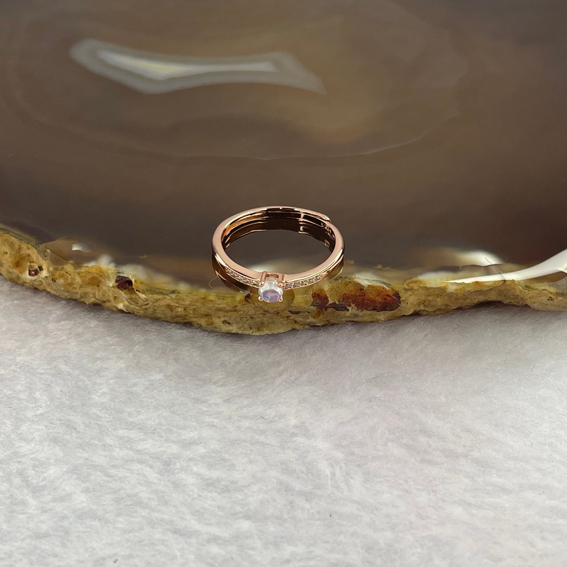 Moonstone 3.2 by 3.2 by 1.7 mm (estimated) in 925 Rose Gold Silver Ring 1.17g - Huangs Jadeite and Jewelry Pte Ltd