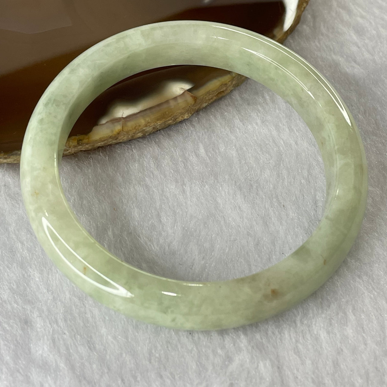 Type A Light Green with Red Patches Jade Jadeite Bangle 40.63g inner Dia 54.2mm 10.3 by 7.7mm (Internal Lines) - Huangs Jadeite and Jewelry Pte Ltd