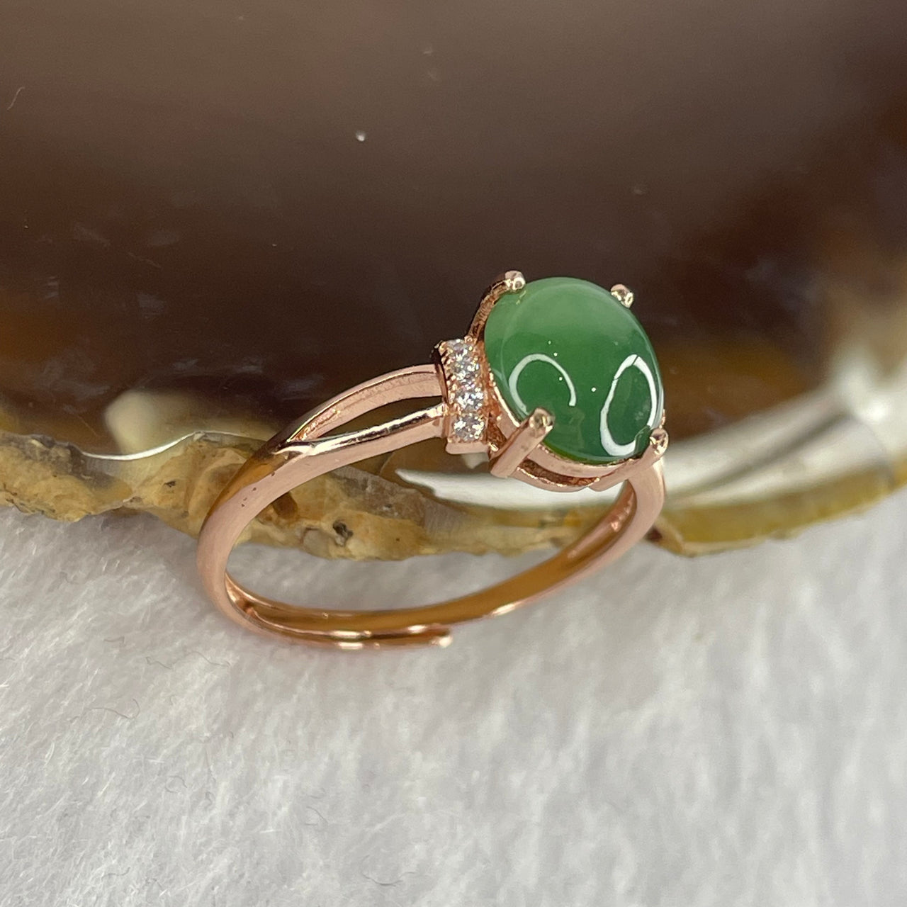 Type A ICY Jelly Green Jadeite in 925 Silver Ring 1.77g stone 8.3 by 7.7 by 2.5mm Adjustable Size - Huangs Jadeite and Jewelry Pte Ltd