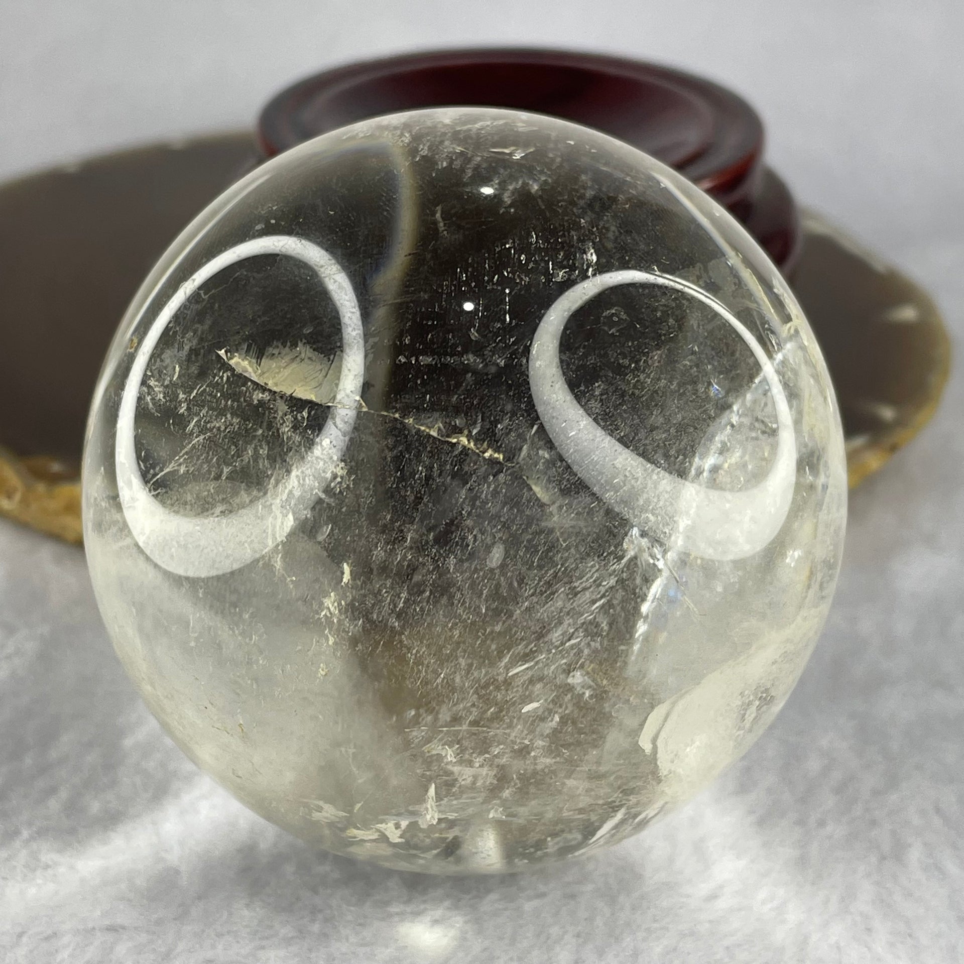 Natural Clear Quartz Sphere Ball with wooden stand 576.0g diameter 69.1mm by height 90.0mm - Huangs Jadeite and Jewelry Pte Ltd