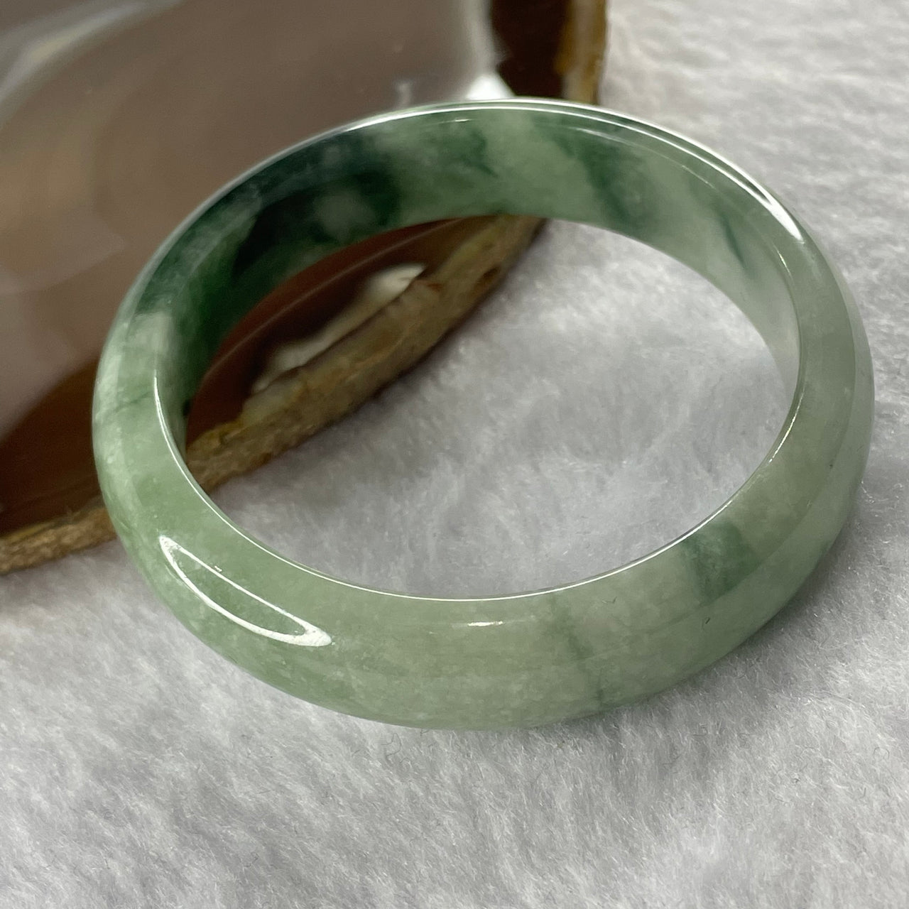 Type A Semi Icy Jelly Green Piao Hua Jade Jadeite Bangle 49.66g inner Dia 55.1mm 13.2 by 7.3mm (Close to Perfect) - Huangs Jadeite and Jewelry Pte Ltd