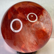 Cherry Quartz Crystal Ball Display with Wooden Stand 4,542.0g diameter 160mm height 183mm (very slight external line) - Huangs Jadeite and Jewelry Pte Ltd