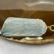 Grand Master Natural Semi Icy Green Piao Hua and Yellow Jade Jadeite Buddha Pendant with 18K Gold Clasp - 18.44g 54.5 by 34.2 by 4.5 mm - Huangs Jadeite and Jewelry Pte Ltd