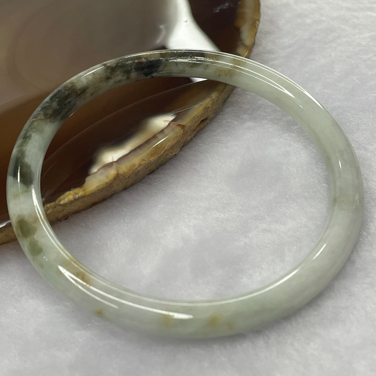 Type A Green and Brown Jade Jadeite Round Bangle 17.67g inner Dia 54.6mm 6.0 by 6.1mm (Slight External Rough) - Huangs Jadeite and Jewelry Pte Ltd