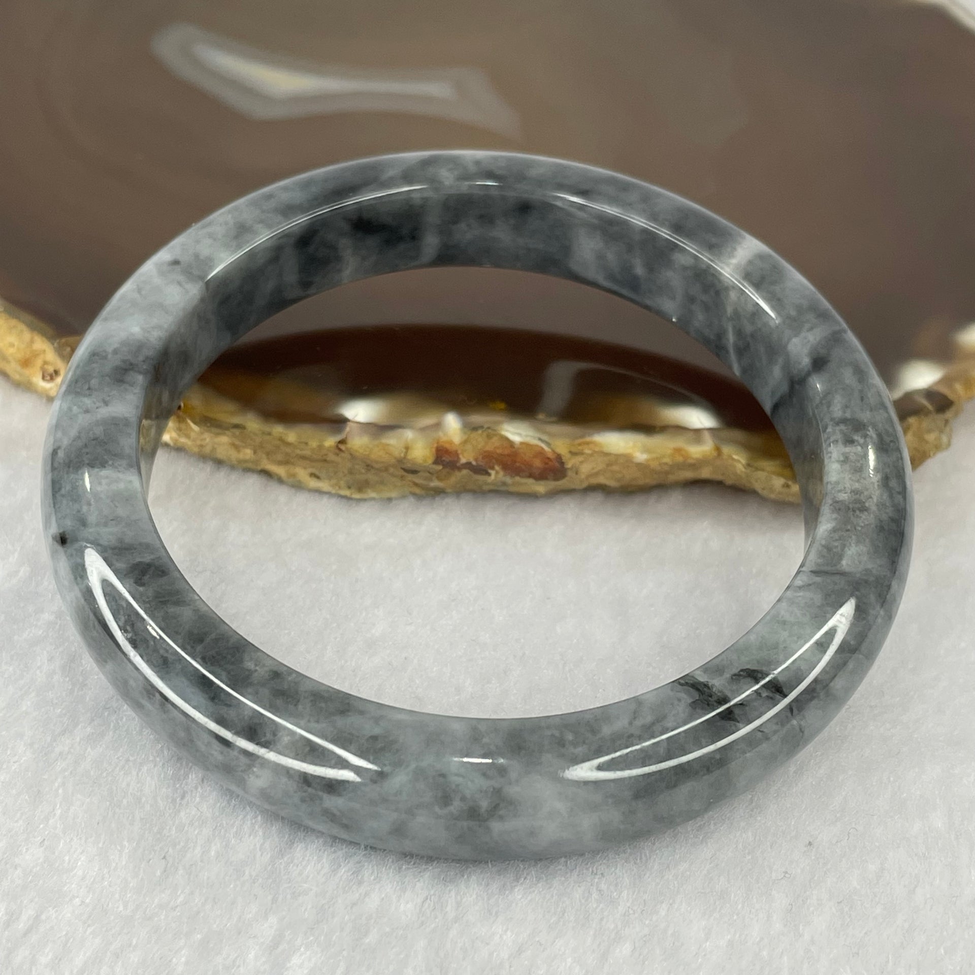 Type A Grey Wuji Jadeite Bangle 65.78g inner Dia 61.0mm 12.1 by 8.9mm - Huangs Jadeite and Jewelry Pte Ltd