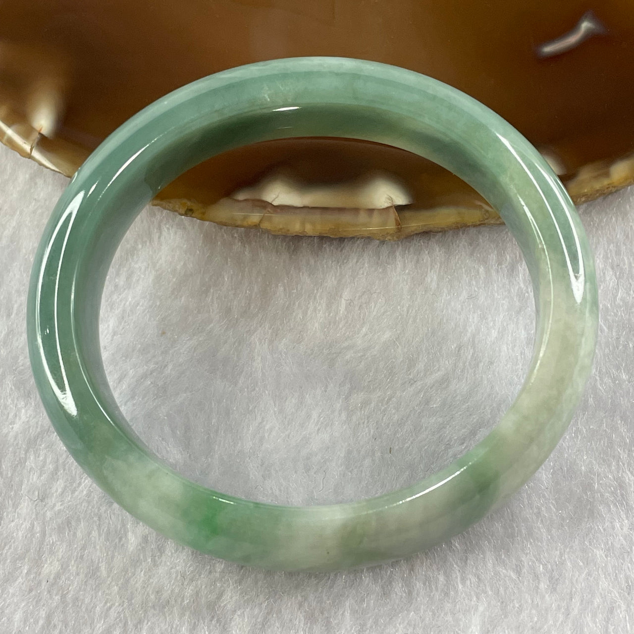 Type A Green Jade Jadeite Oval Bangle 48.81g inner Dia 53.3mm 14.2 by 7.7mm - Huangs Jadeite and Jewelry Pte Ltd