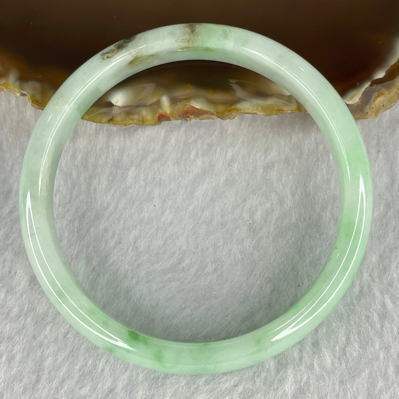 Type A Bright Green Brown Lavender Jadeite Bangle 27.71g inner Dia 53.1mm 10.1 by 5.7mm (slight external rough) - Huangs Jadeite and Jewelry Pte Ltd