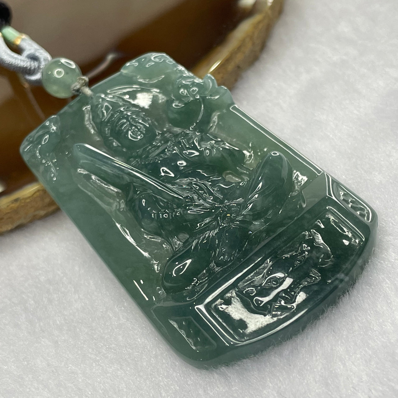 Type A Semi Icy Blueish Green Jade Jadeite Guan Yin Pendant - 31.47g 58.4 by 37.2 by 6.6 mm - Huangs Jadeite and Jewelry Pte Ltd