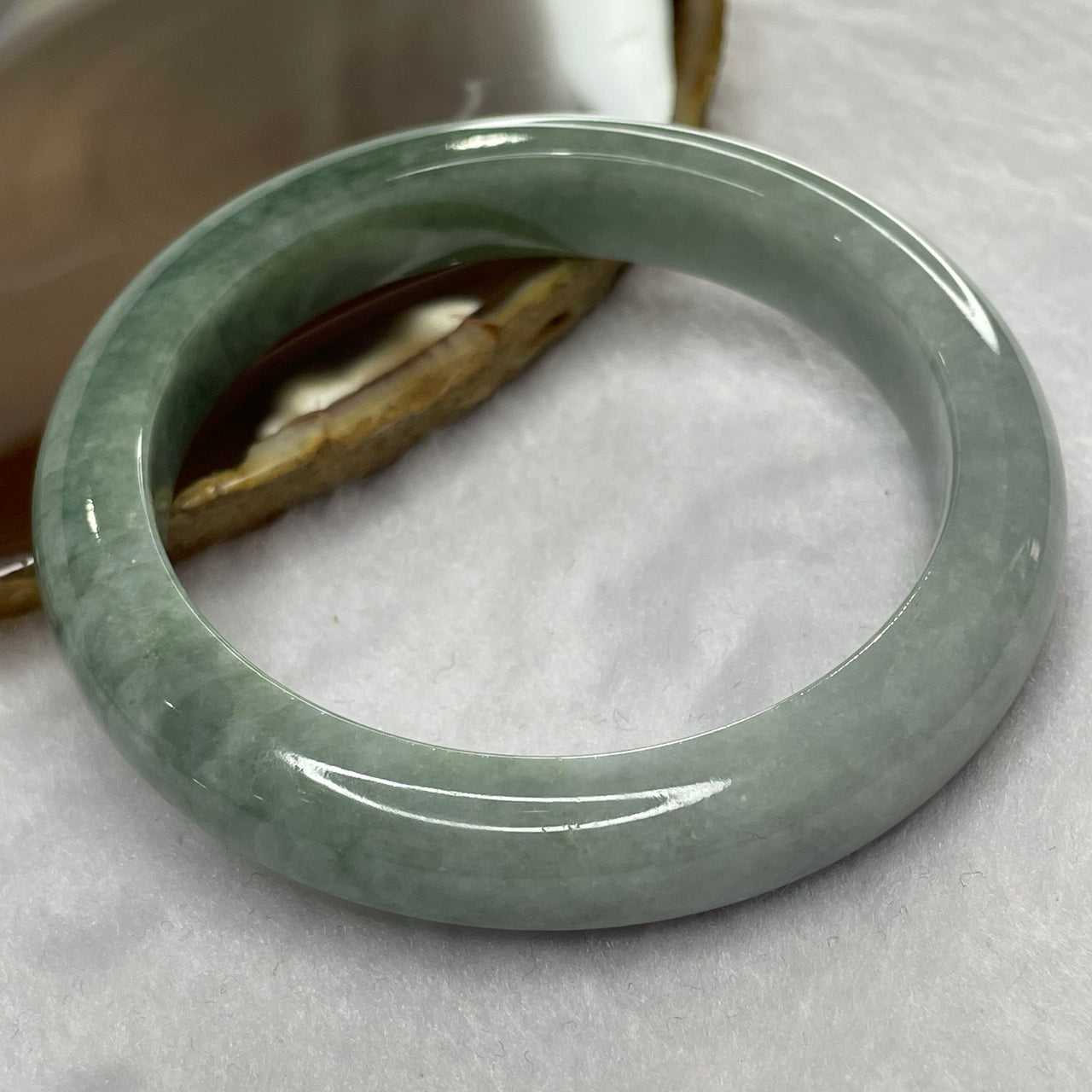 Type A Two-Tone Green Jade Jadeite Bangle 60.24g inner Dia 57.6mm 11.2 by 9.0mm (Internal Lines) - Huangs Jadeite and Jewelry Pte Ltd