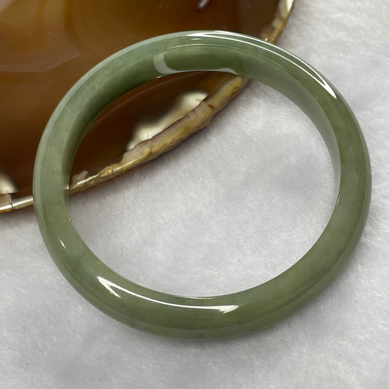 Type A Green with Brown Jade Jadeite Bangle 39.90g inner Dia 56.8mm 10.5 by 6.8mm (Slight External Line) - Huangs Jadeite and Jewelry Pte Ltd