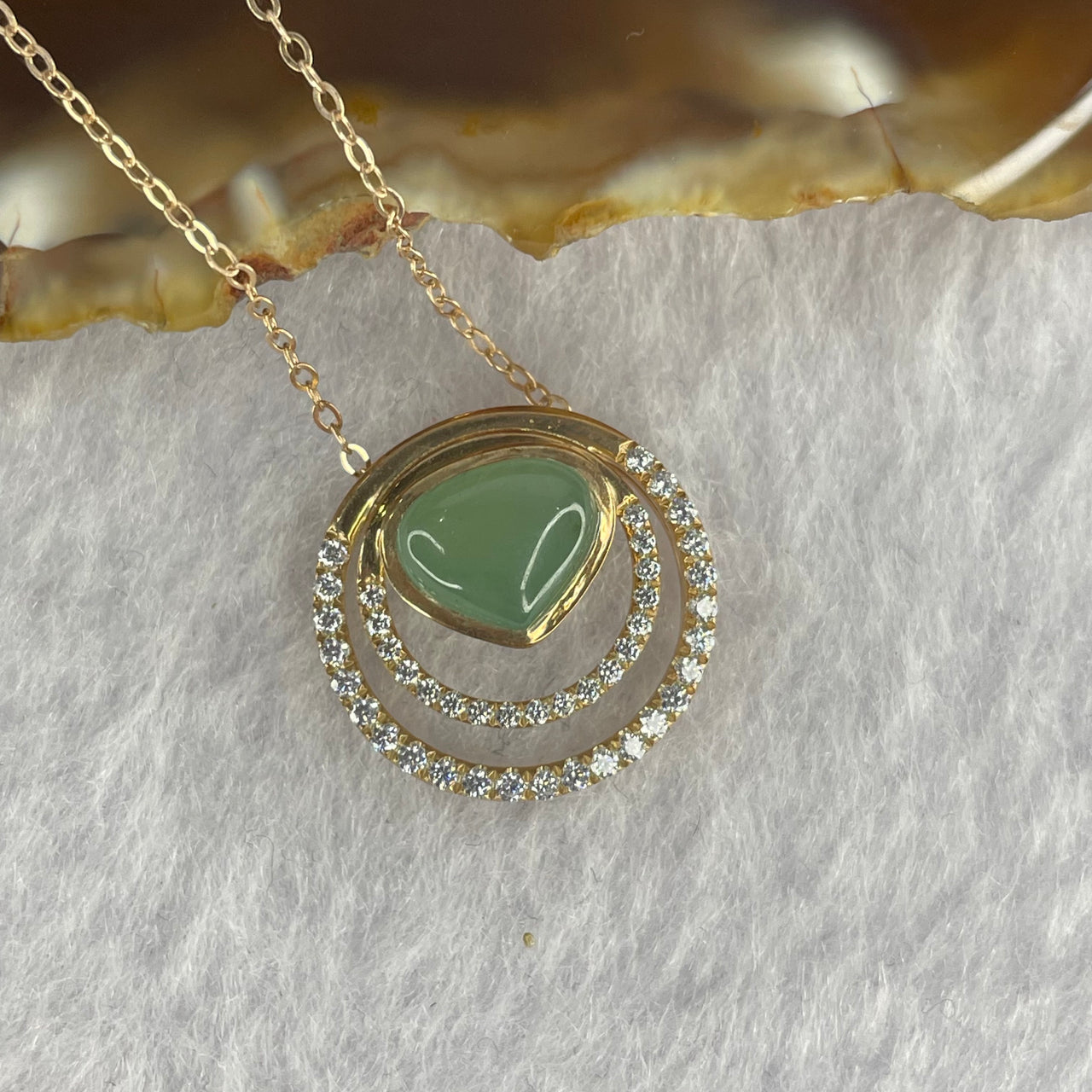 Type A Icy Jelly Green in 925 Silver Necklace 2.77g Stone 8.4 by 6.9 by 2.0mm - Huangs Jadeite and Jewelry Pte Ltd