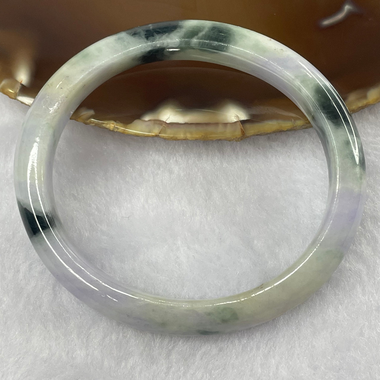 Type A Lavender and Green with Moss Green Piao Hua Jade Jadeite Oval Bangle 36.82g inner Dia 56.5mm 10.4 by 7.1mm (Slight External Rough) - Huangs Jadeite and Jewelry Pte Ltd