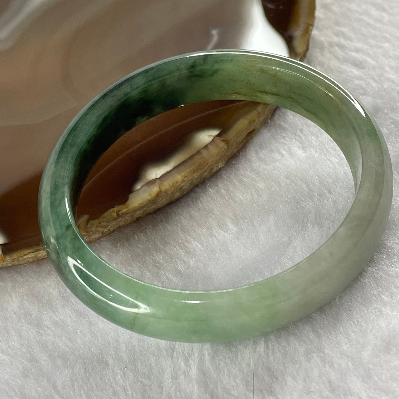 Type A Semi Icy Green Piao Hua Jade Jadeite Oval Bangle 39.32g inner Dia 54.6mm 12.3 by 6.5mm (Slight External Line) - Huangs Jadeite and Jewelry Pte Ltd