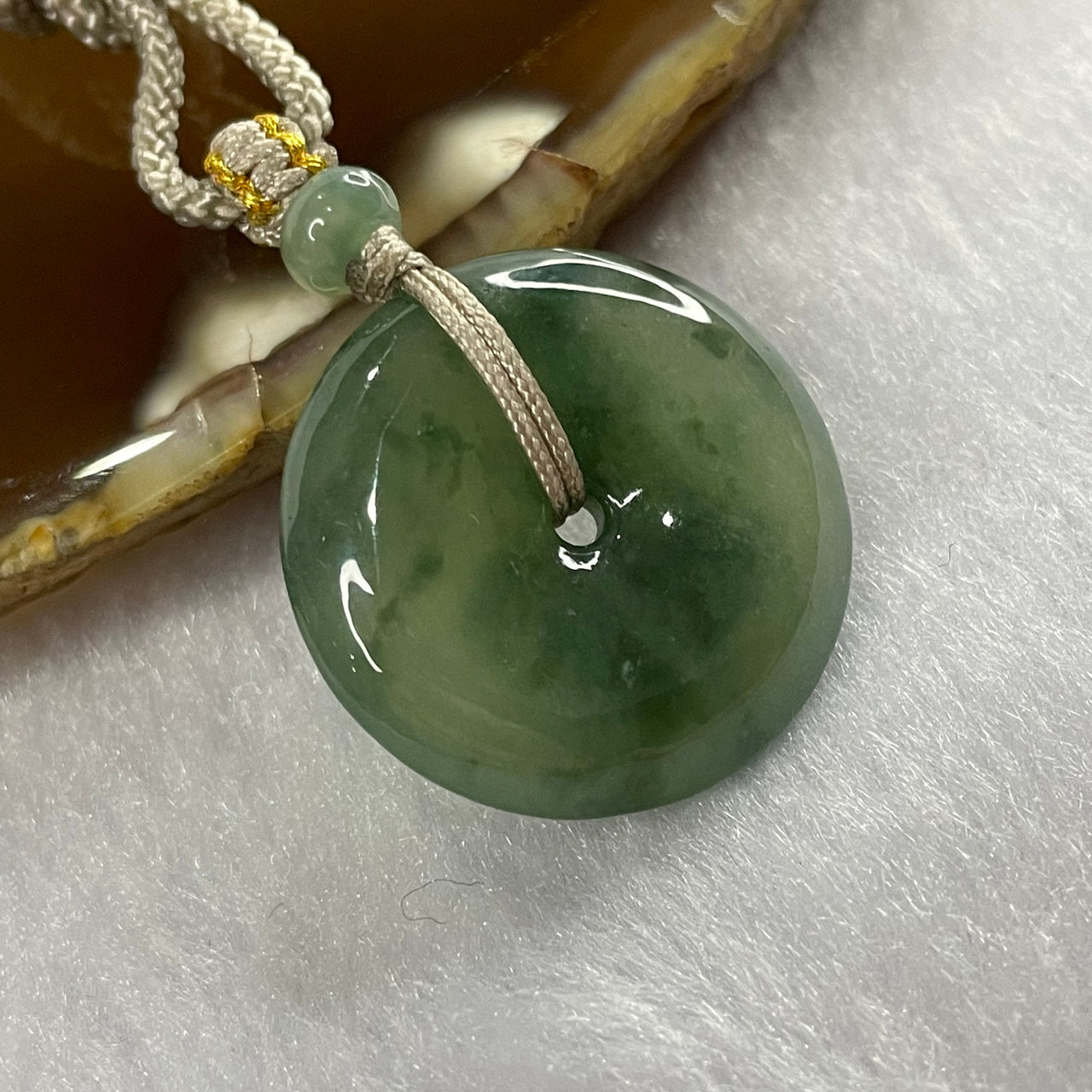 Type A Semi Icy Piao Hua Green Jade Jadeite Ping An Kou Pendant - 7.91g 23.6 by 23.6 by 5.6mm - Huangs Jadeite and Jewelry Pte Ltd