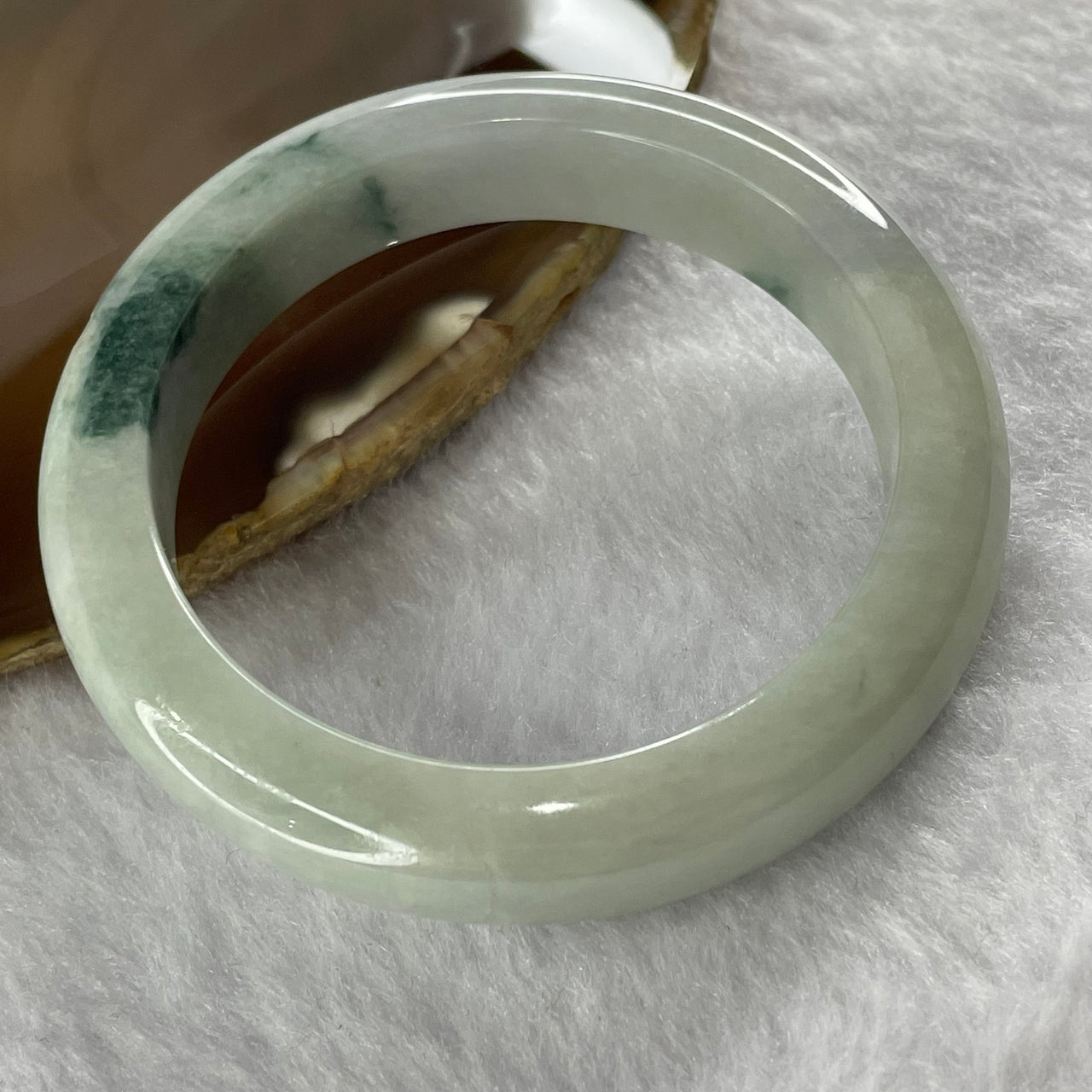 Type A Green Piao Hua Jade Jadeite Bangle 56.78g inner Dia 53.6mm 12.4 by 8.7mm (Slight External Rough) - Huangs Jadeite and Jewelry Pte Ltd