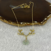 14KGF Necklace with Type A Semi Icy Faint Green Ping An Kou 12.6 by 3.1mm 4.69g - Huangs Jadeite and Jewelry Pte Ltd